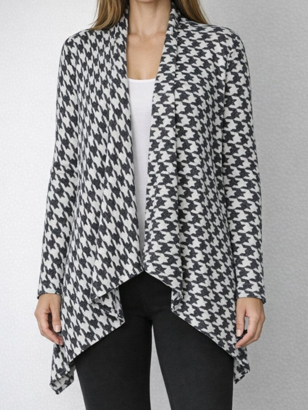 Studio B by Bobeau Houndstooth Open Front Cardigan